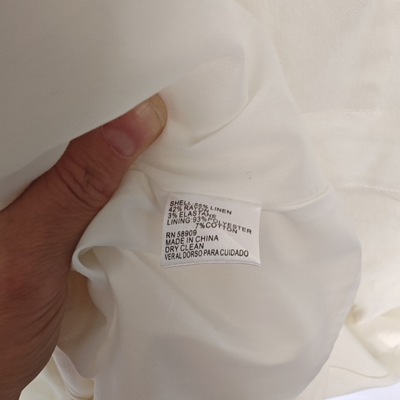 Crimeux Dress Line Blend Button Front Short Sleeve Flounce Hem Lined Cream 6 - Picture 10 of 11